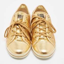 Pre Owned Dolce & Gabbana Gold Leather and Sequins Low Top Sneakers Size 40