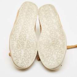 Pre Owned Dolce & Gabbana Gold Leather and Sequins Low Top Sneakers Size 40