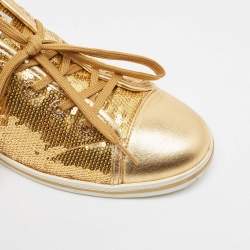 Pre Owned Dolce & Gabbana Gold Leather and Sequins Low Top Sneakers Size 40