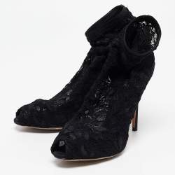 Dolce & Gabbana Black Stretch Lace and Mesh Ankle Length Boots Size 36