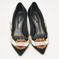 Pre Owned Dolce & Gabbana Black Velvet Love Embellished Pointed Toe Pumps Size 38.5