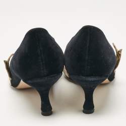 Pre Owned Dolce & Gabbana Black Velvet Love Embellished Pointed Toe Pumps Size 38.5