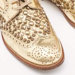 Dolce & Gabbana Gold Brogue Leather Studded Derby Size 38.5