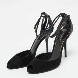 Dolce & Gabbana Black Snakeskin Embossed Leather and Suede Ankle Strap Sandals Size 40