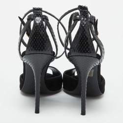 Dolce & Gabbana Black Snakeskin Embossed Leather and Suede Ankle Strap Sandals Size 40