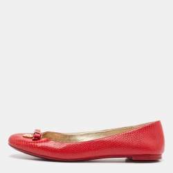 Dolce & Gabbana Red Lizard Embossed Leather Bow Ballet Flats Size 39