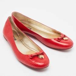 Dolce & Gabbana Red Lizard Embossed Leather Bow Ballet Flats Size 39