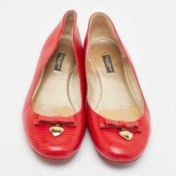 Dolce & Gabbana Red Lizard Embossed Leather Bow Ballet Flats Size 39