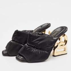 Pre Owned Dolce & Gabbana Black Quilted Nylon DG Heel Slide Sandals Size 38.5