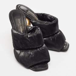 Pre Owned Dolce & Gabbana Black Quilted Nylon DG Heel Slide Sandals Size 38.5