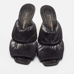 Pre Owned Dolce & Gabbana Black Quilted Nylon DG Heel Slide Sandals Size 38.5
