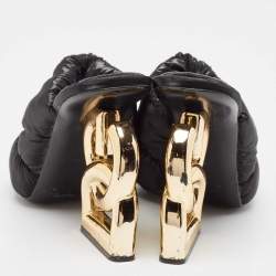 Pre Owned Dolce & Gabbana Black Quilted Nylon DG Heel Slide Sandals Size 38.5
