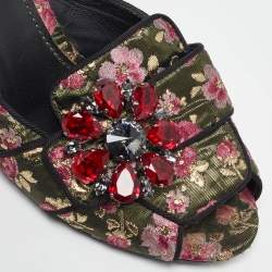 Dolce & Gabbana Black Brocade Fabric Floral Print Slide Sandals Size 41