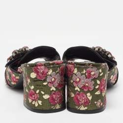 Dolce & Gabbana Black Brocade Fabric Floral Print Slide Sandals Size 41