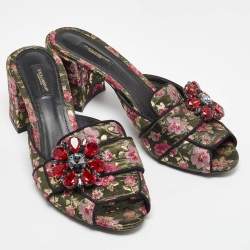 Dolce & Gabbana Black Brocade Fabric Floral Print Slide Sandals Size 41
