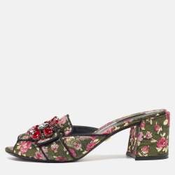 Dolce & Gabbana Black Brocade Fabric Floral Print Slide Sandals Size 41