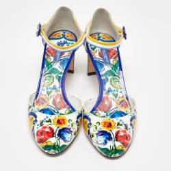 Pre Owned Dolce & Gabbana Multicolor Patent Leather Floral Printed Ankle Strap Pumps Size 40