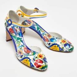 Pre Owned Dolce & Gabbana Multicolor Patent Leather Floral Printed Ankle Strap Pumps Size 40