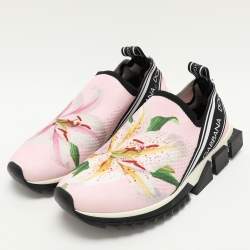 Pre Owned Dolce & Gabbana Pink Knit Fabric Sorrento Slip On Sneakers Size 39