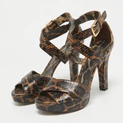 Dolce & Gabbana Brown/Black Python Platform Ankle Strap Sandals Size 41