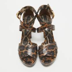 Dolce & Gabbana Brown/Black Python Platform Ankle Strap Sandals Size 41