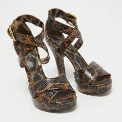 Dolce & Gabbana Brown/Black Python Platform Ankle Strap Sandals Size 41