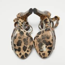 Dolce & Gabbana Brown/Black Python Platform Ankle Strap Sandals Size 41