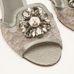 Dolce & Gabbana Grey Lace and Satin Flat Slides Size 37