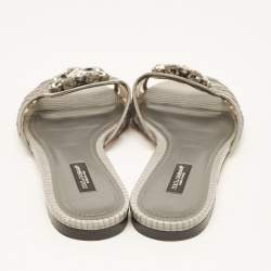 Dolce & Gabbana Grey Lace and Satin Flat Slides Size 37