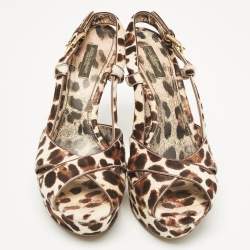 Dolce & Gabbana Brown/White Calf Hair Ankle Strap Sandals Size 38.5