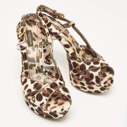 Dolce & Gabbana Brown/White Calf Hair Ankle Strap Sandals Size 38.5