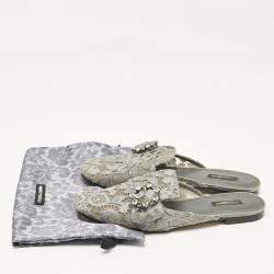 Pre Owned Dolce & Gabbana Grey Lace and Mesh Crystal Embellished Mules Size 40