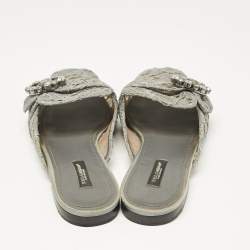 Pre Owned Dolce & Gabbana Grey Lace and Mesh Crystal Embellished Mules Size 40