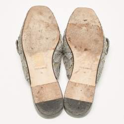 Pre Owned Dolce & Gabbana Grey Lace and Mesh Crystal Embellished Mules Size 40