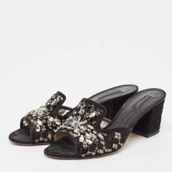 Pre Owned Dolce & Gabbana Black Lace and Mesh Bianca Slide Sandals Size 41