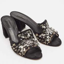 Pre Owned Dolce & Gabbana Black Lace and Mesh Bianca Slide Sandals Size 41