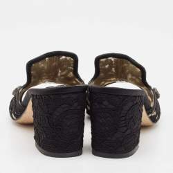 Pre Owned Dolce & Gabbana Black Lace and Mesh Bianca Slide Sandals Size 41