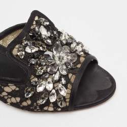 Pre Owned Dolce & Gabbana Black Lace and Mesh Bianca Slide Sandals Size 41