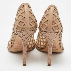 Pre Owned Dolce & Gabbana Beige Mesh and Leather Caged Peep Toe Pumps Size 37