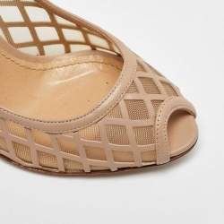 Pre Owned Dolce & Gabbana Beige Mesh and Leather Caged Peep Toe Pumps Size 37