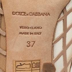Pre Owned Dolce & Gabbana Beige Mesh and Leather Caged Peep Toe Pumps Size 37