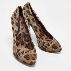 Dolce & Gabbana Brown Canvas Leopard Print Pumps Size 37
