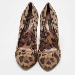 Dolce & Gabbana Brown Canvas Leopard Print Pumps Size 37