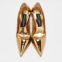 Pre Owned Dolce & Gabbana Gold Leather Pointed Toe Pumps Size 36