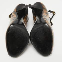 Dolce & Gabbana Brown/Black Leopard Print Patent Peep Toe Pumps Size 38.5