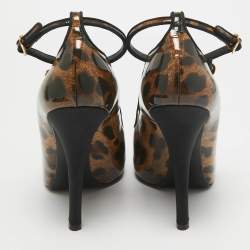 Dolce & Gabbana Brown/Black Leopard Print Patent Peep Toe Pumps Size 38.5