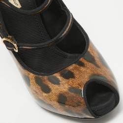 Dolce & Gabbana Brown/Black Leopard Print Patent Peep Toe Pumps Size 38.5