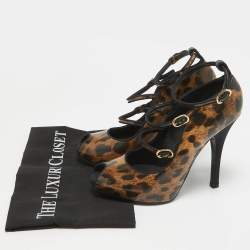 Dolce & Gabbana Brown/Black Leopard Print Patent Peep Toe Pumps Size 38.5
