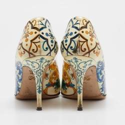 Dolce & Gabbana Cream Floral Print Patent Leather Bellucci Pumps Size 37