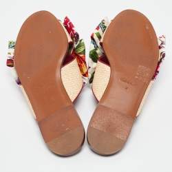 Pre Owned Dolce & Gabbana Multicolor Floral Print Canvas and Raffia Crystal Embellished Flat Slides Size 39